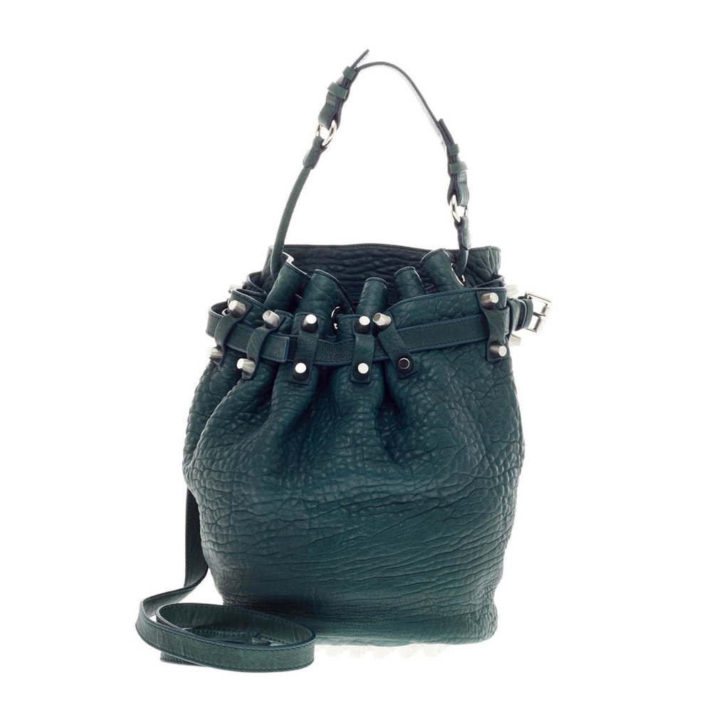 Elegant Green Leather Bucket Bag